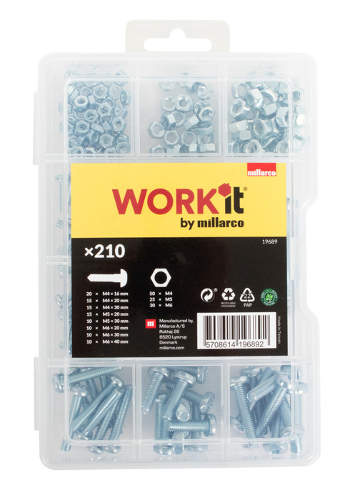 Sortimentlåda Maskinskruv 210 delar Work>it